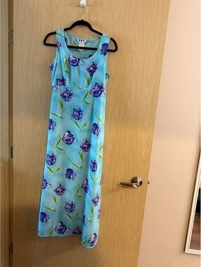vintage 90s DBY Ltd. turquoise blue floral sleeveless maxi dress size small